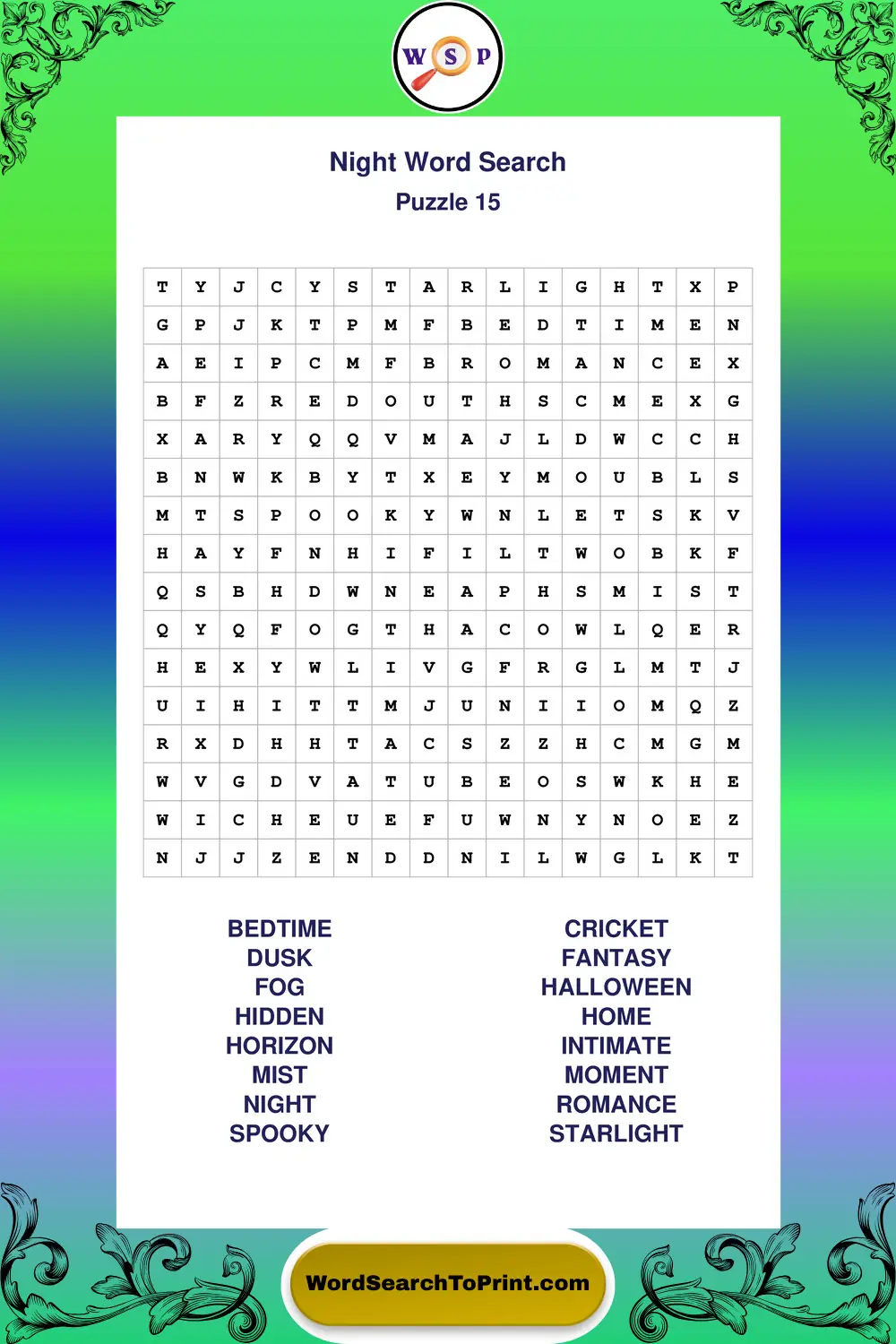 Night Word Search Puzzle 15