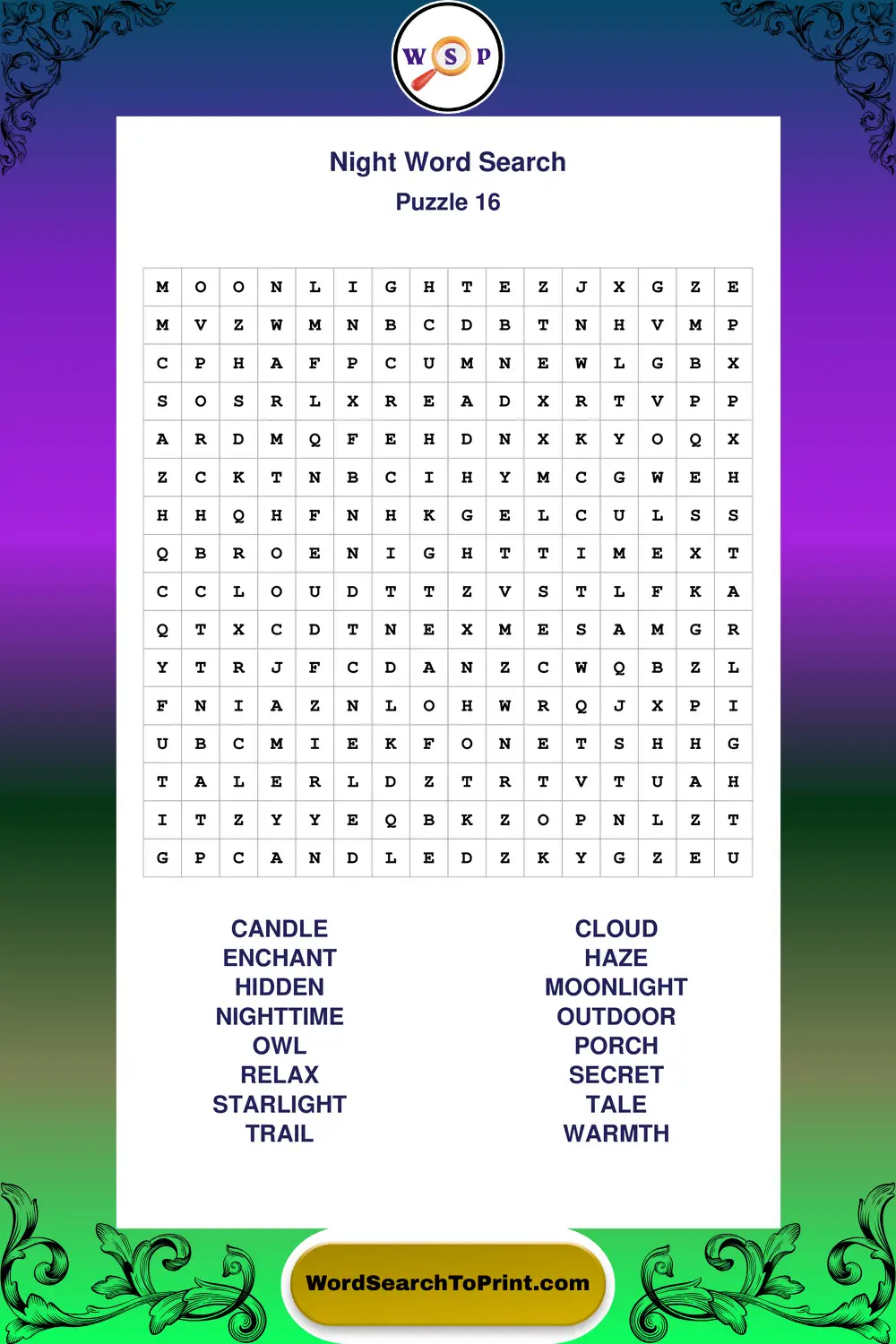 Night Word Search Puzzle 16
