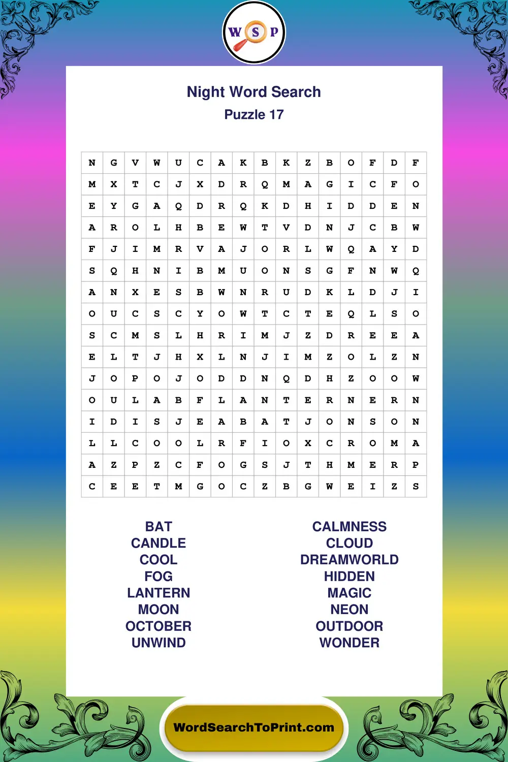 Night Word Search Puzzle 17
