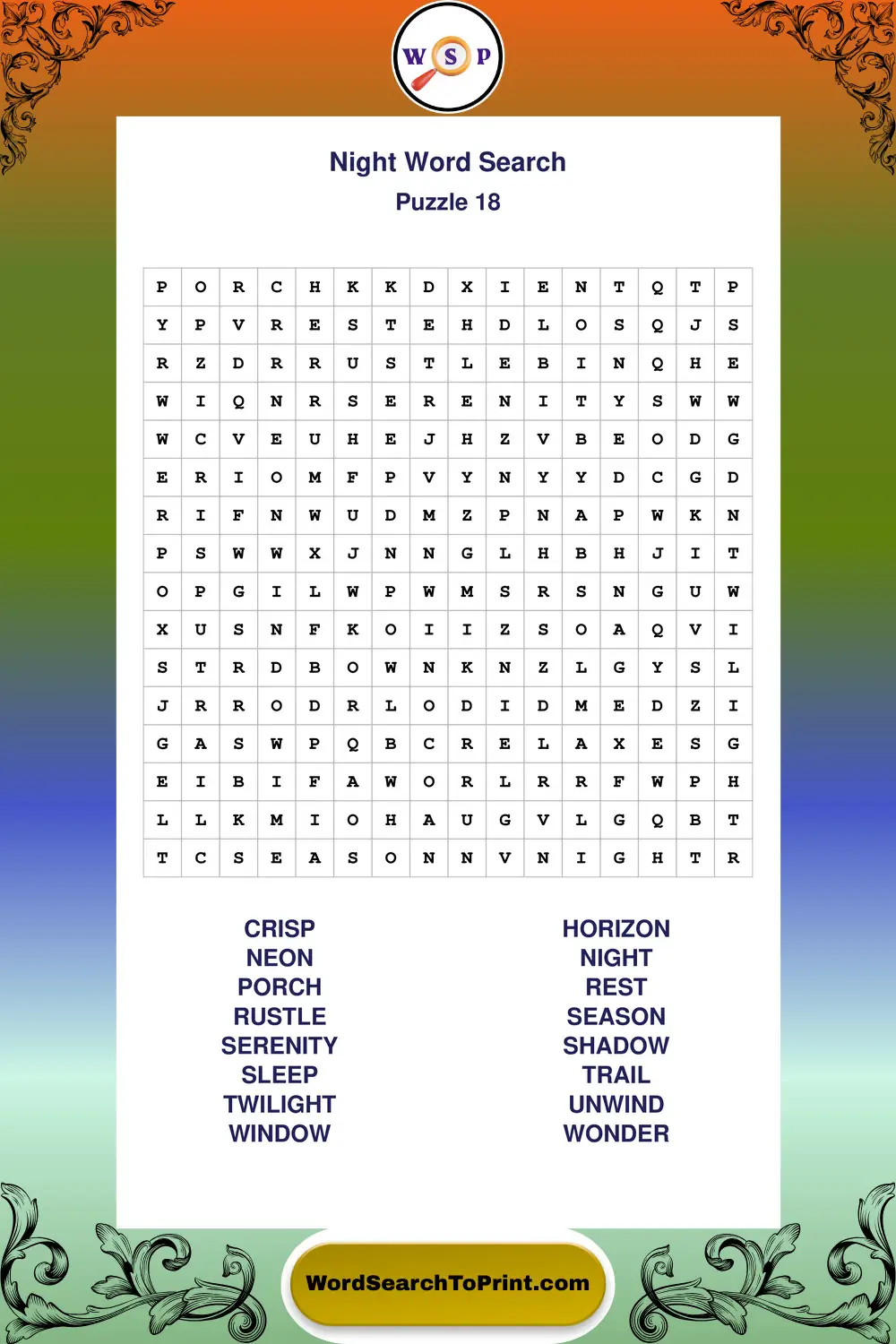 Night Word Search Puzzle 18