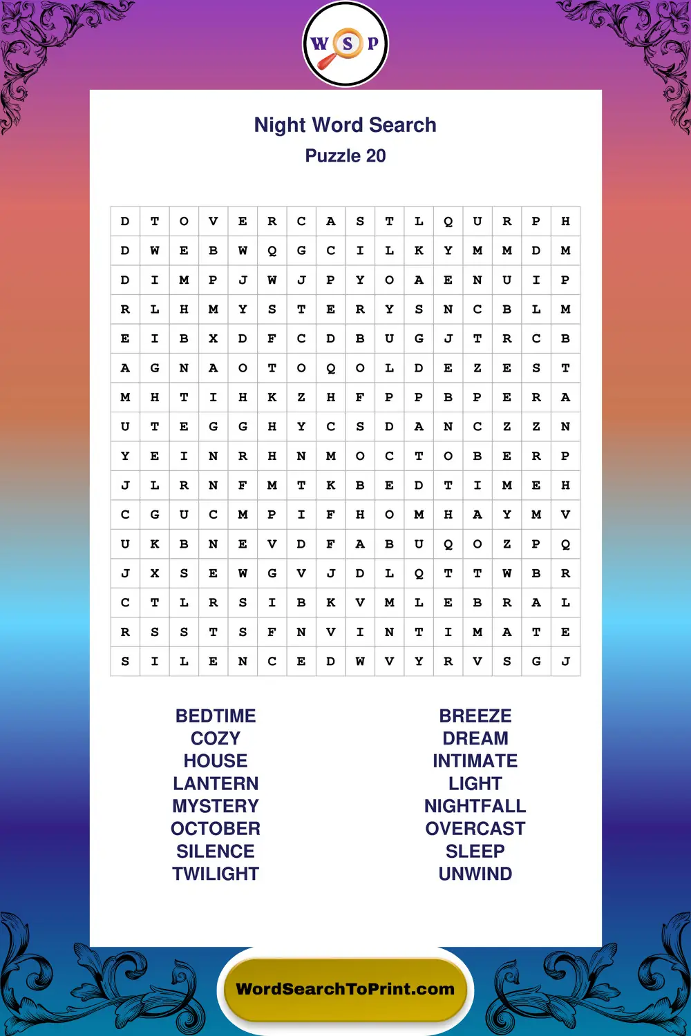 Night Word Search Puzzle 20