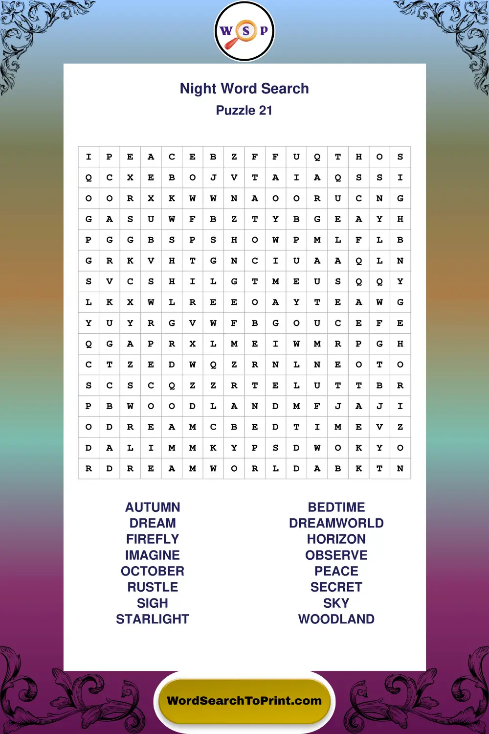 Night Word Search Puzzle 21