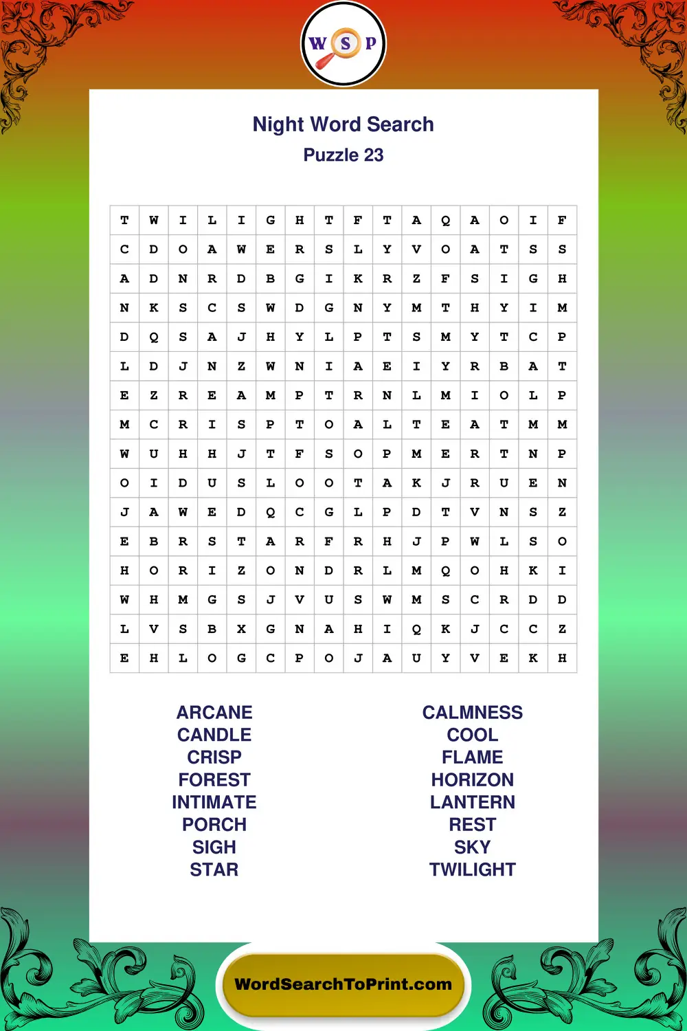 Night Word Search Puzzle 23