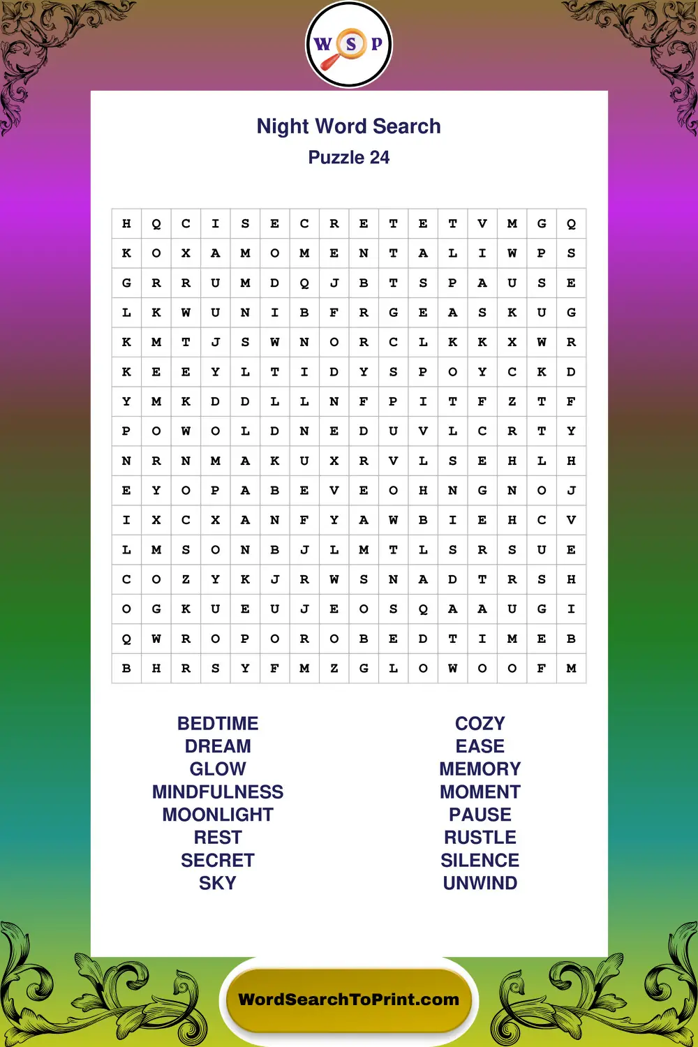 Night Word Search Puzzle 24