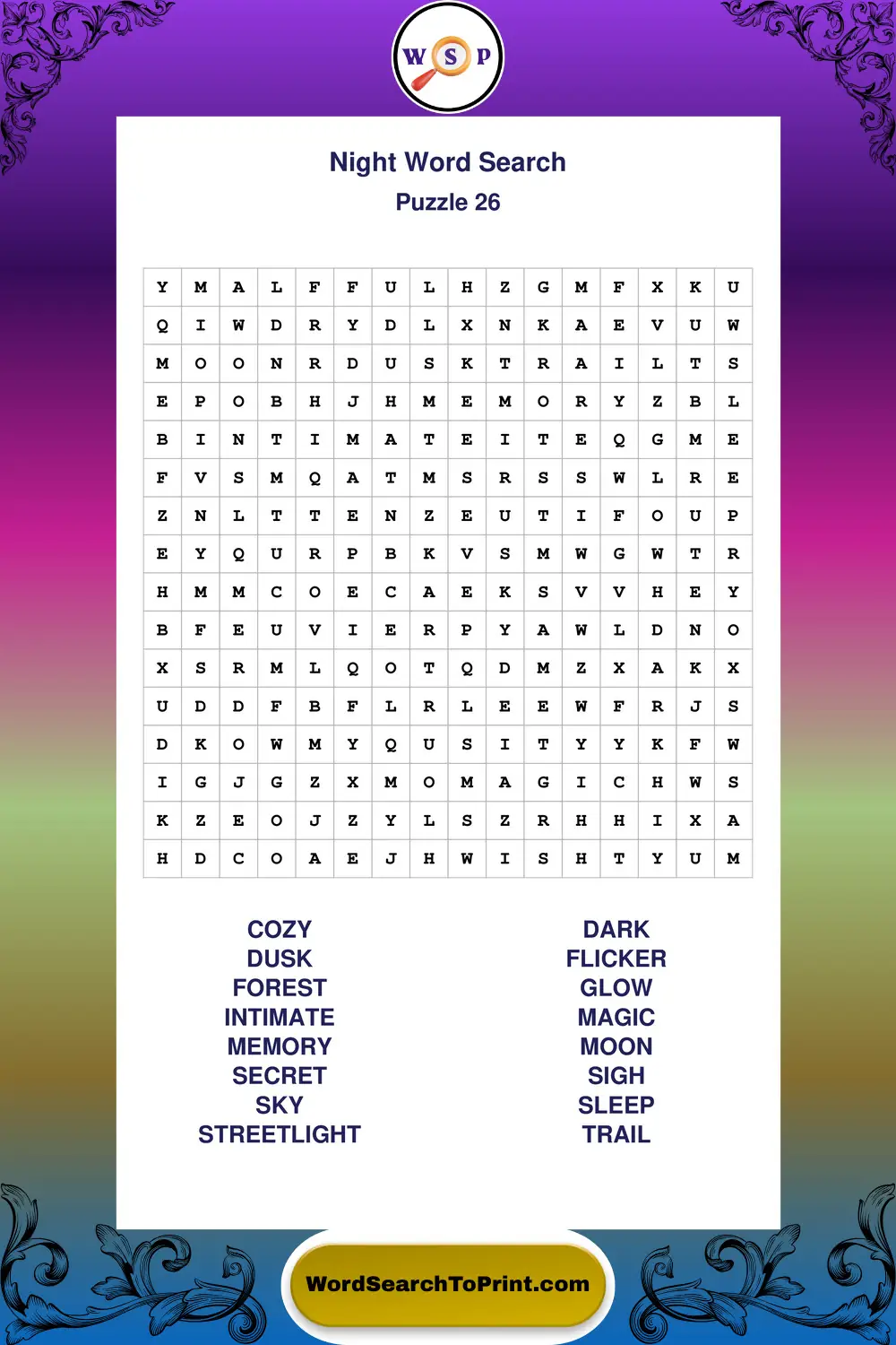 Night Word Search Puzzle 26