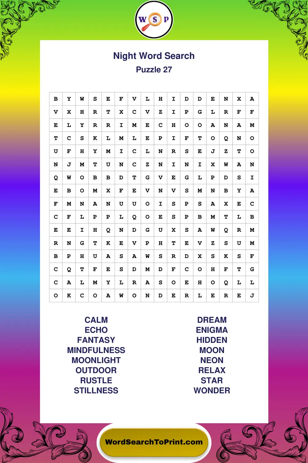 Night Word Search Puzzle 27