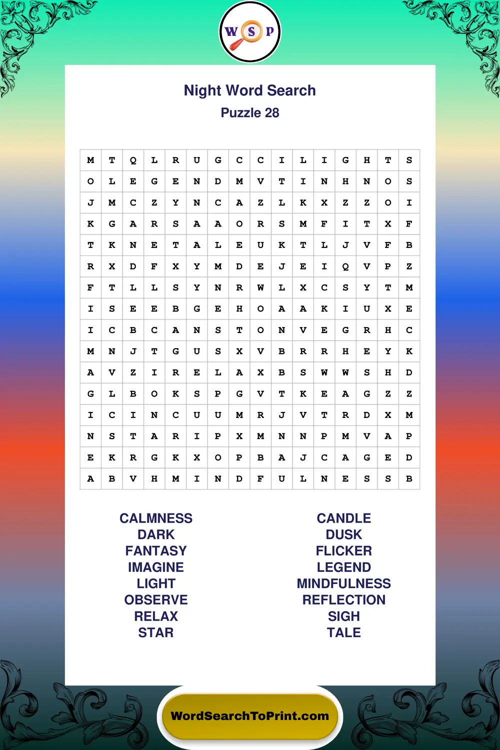 Night Word Search Puzzle 28
