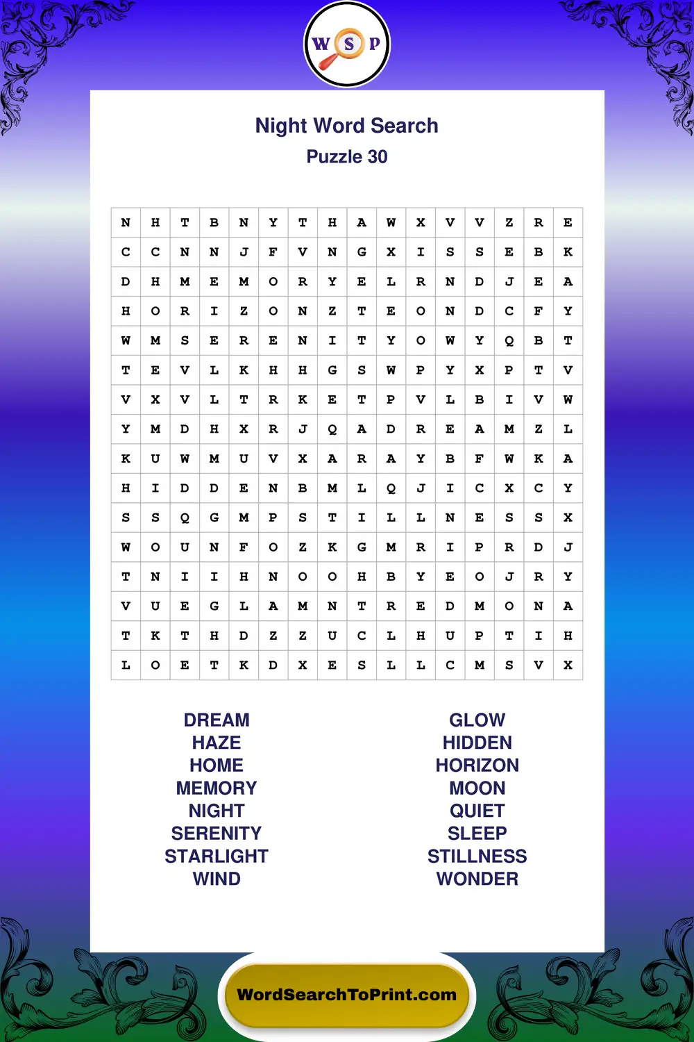 Night Word Search Puzzle 30
