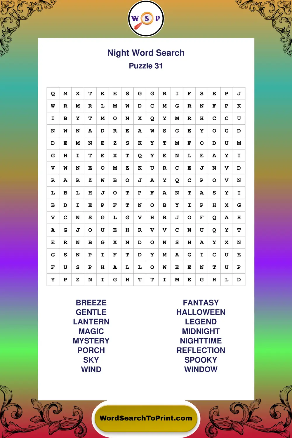 Night Word Search Puzzle 31