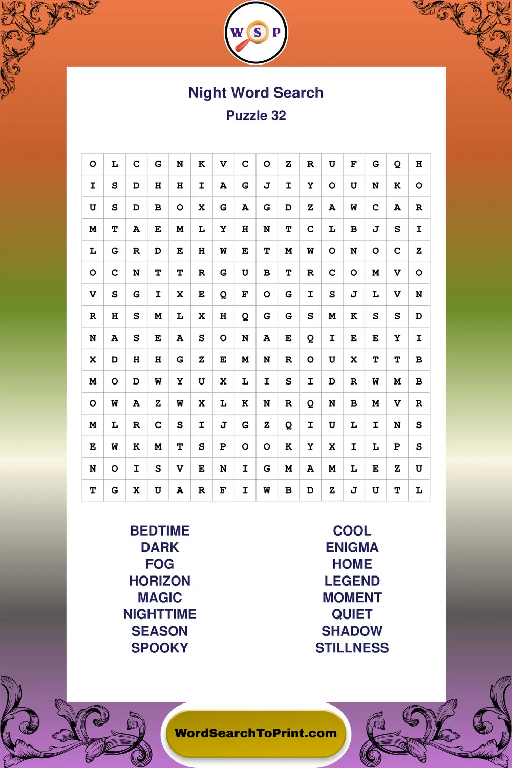 Night Word Search Puzzle 32