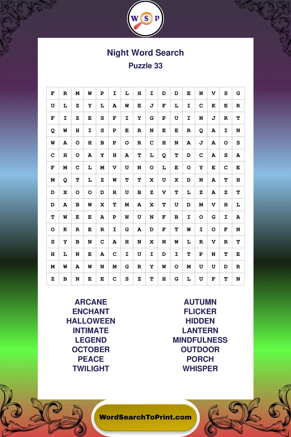Night Word Search Puzzle 33