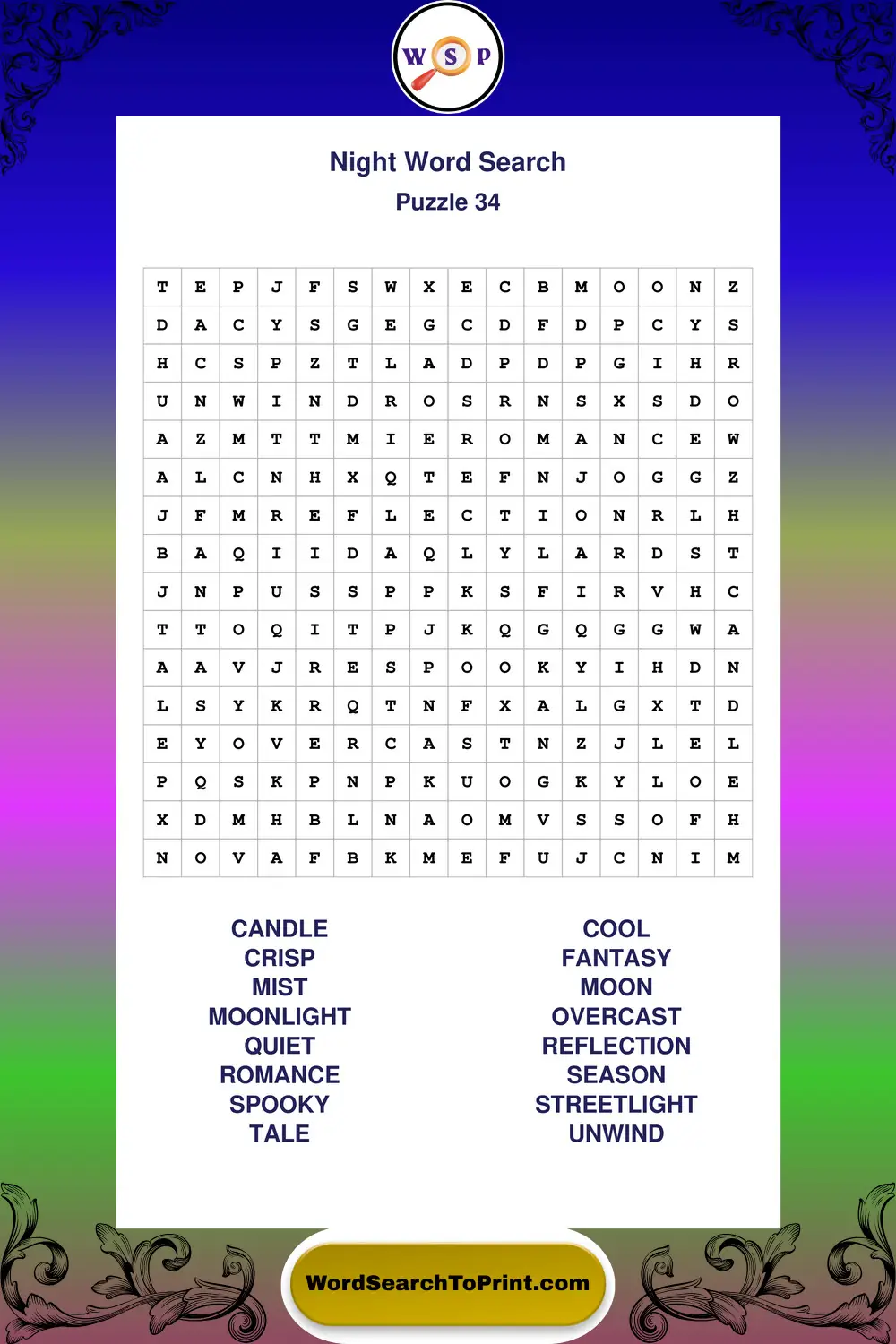 Night Word Search Puzzle 34