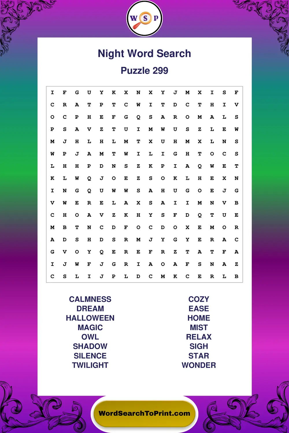 Night Word Search Puzzle 299