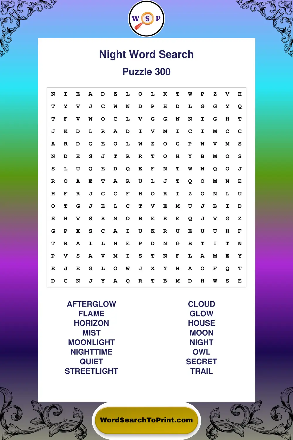 Night Word Search Puzzle 300