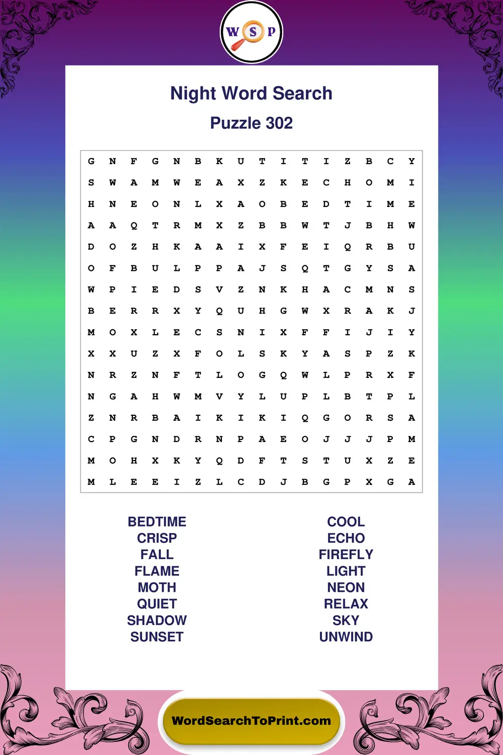 Night Word Search Puzzle 302
