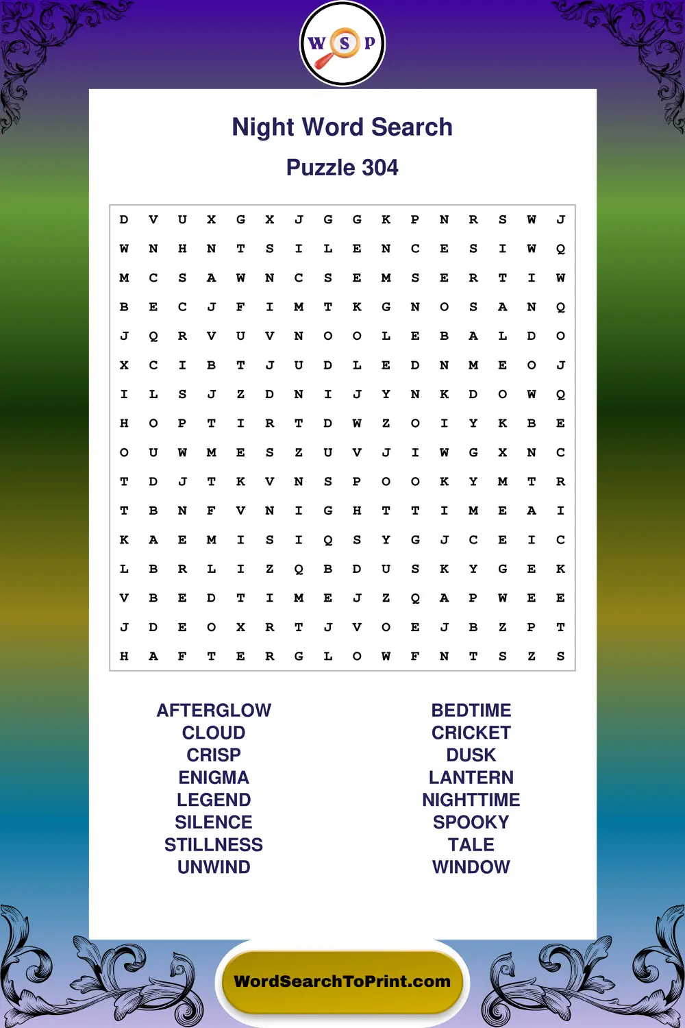 Night Word Search Puzzle 304