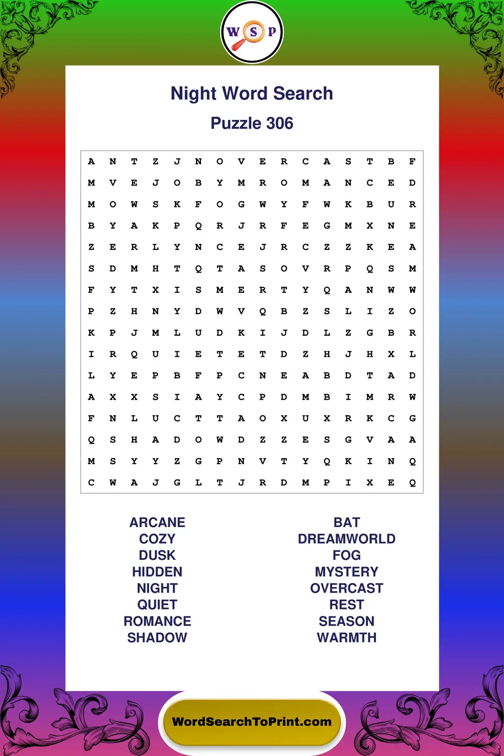 Night Word Search Puzzle 306