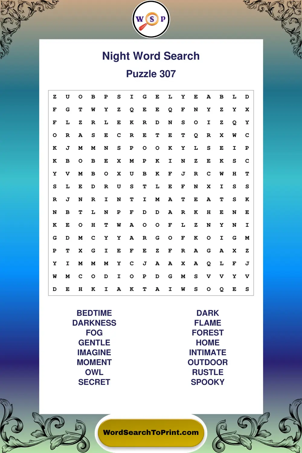Night Word Search Puzzle 307