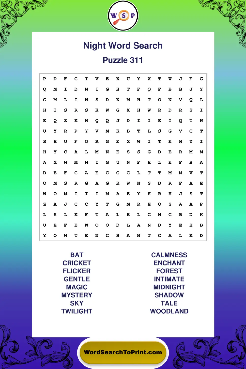 Night Word Search Puzzle 311
