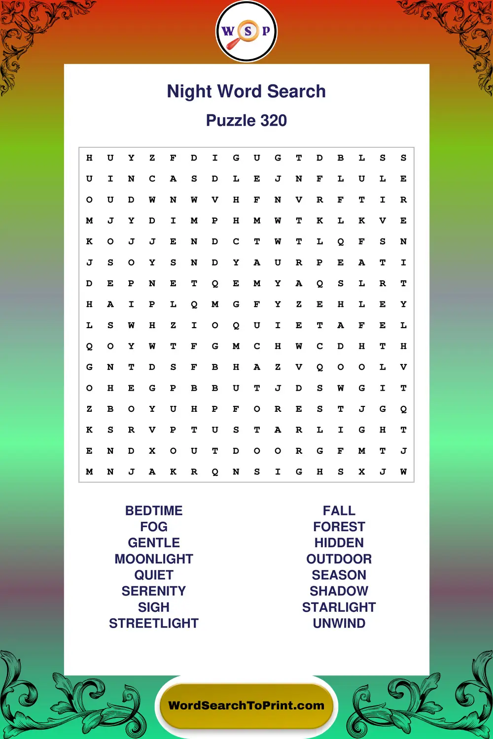 Night Word Search Puzzle 320