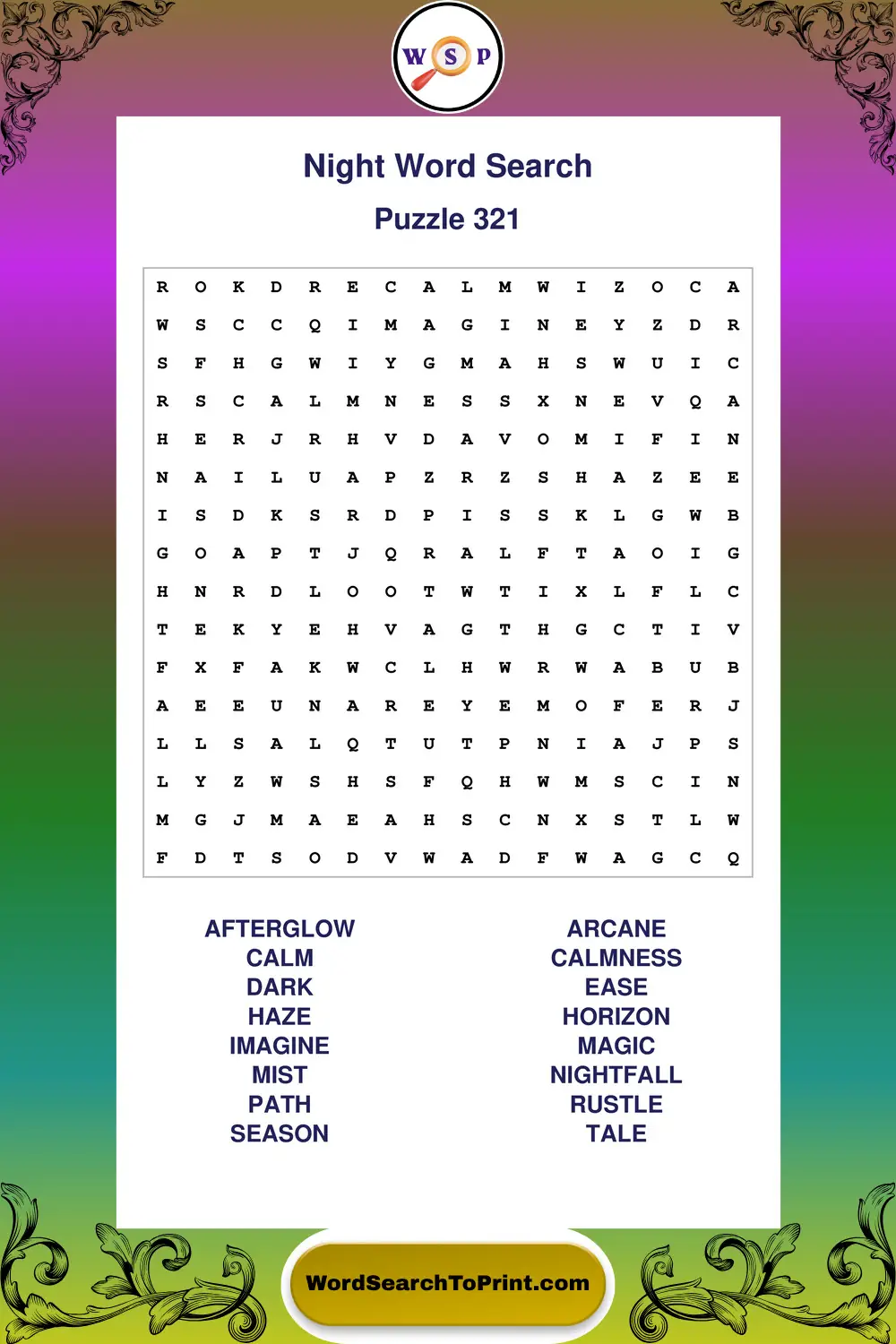Night Word Search Puzzle 321