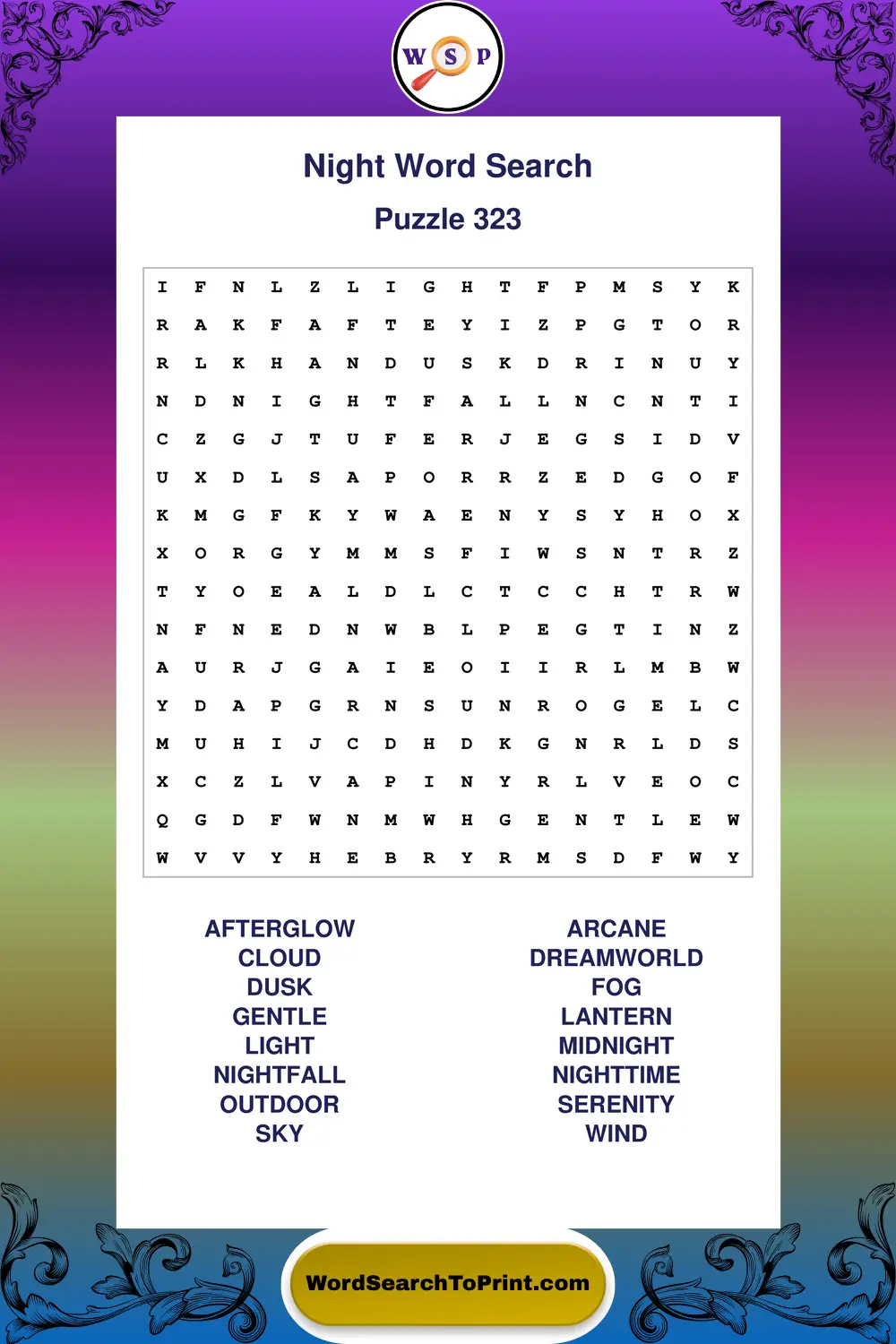 Night Word Search Puzzle 323