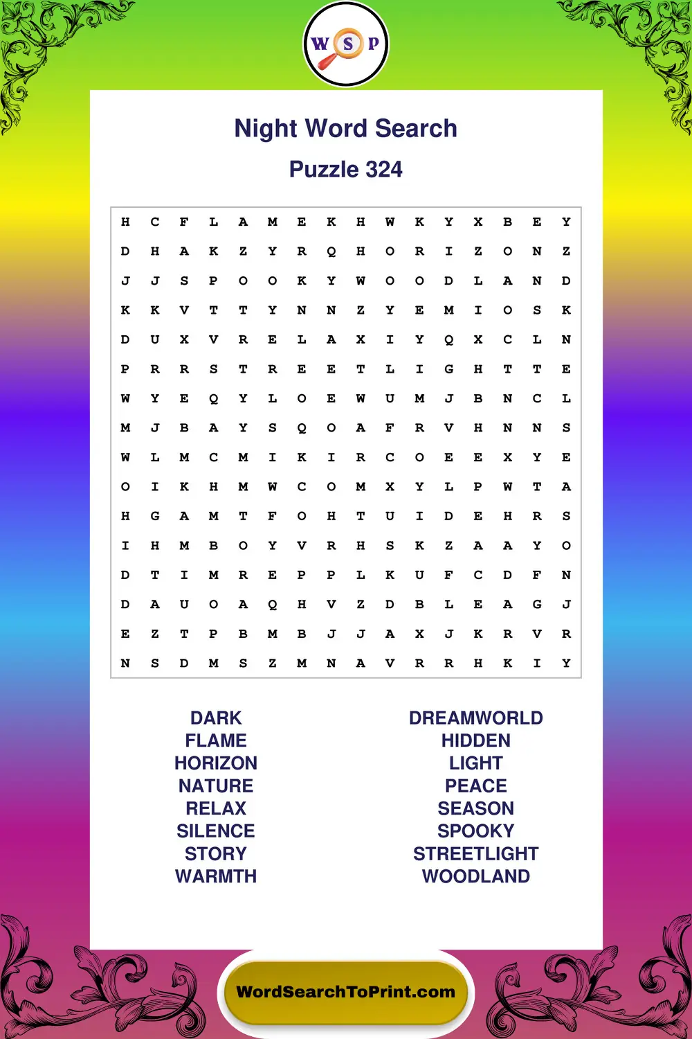 Night Word Search Puzzle 324