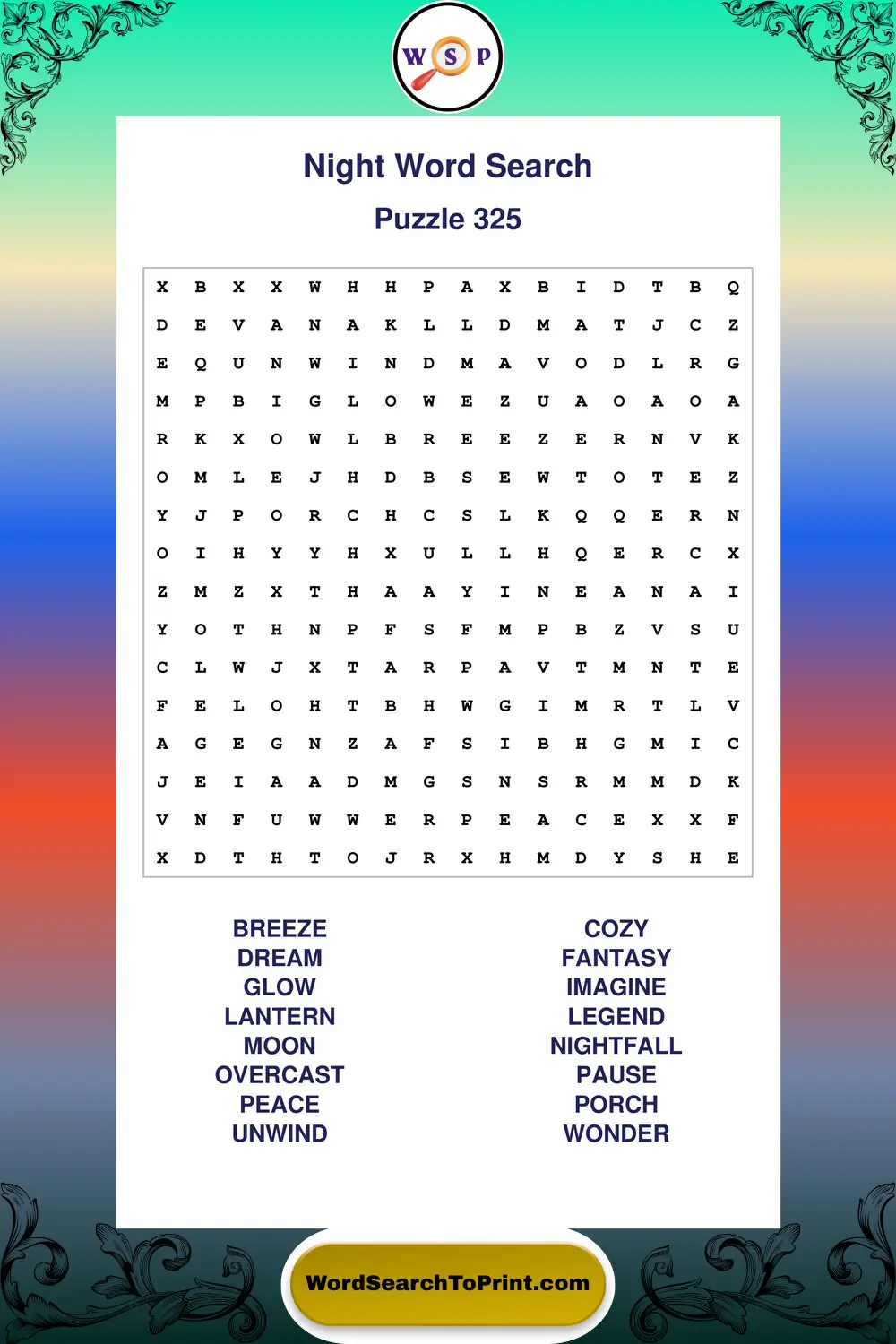 Night Word Search Puzzle 325