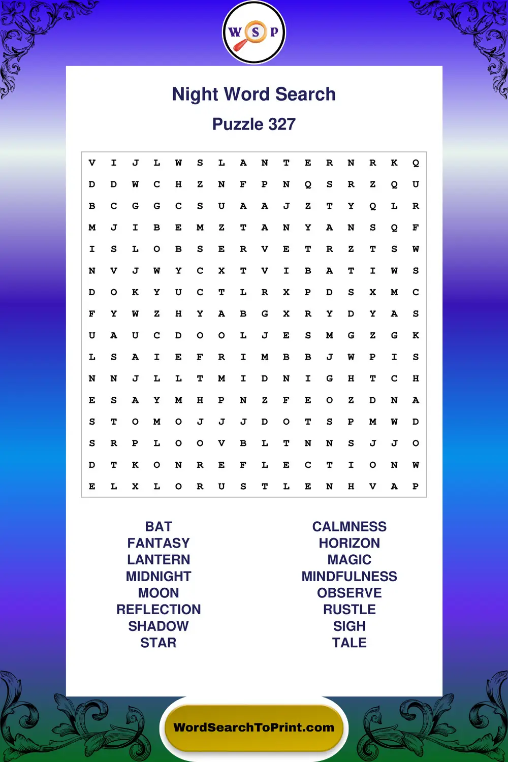 Night Word Search Puzzle 327