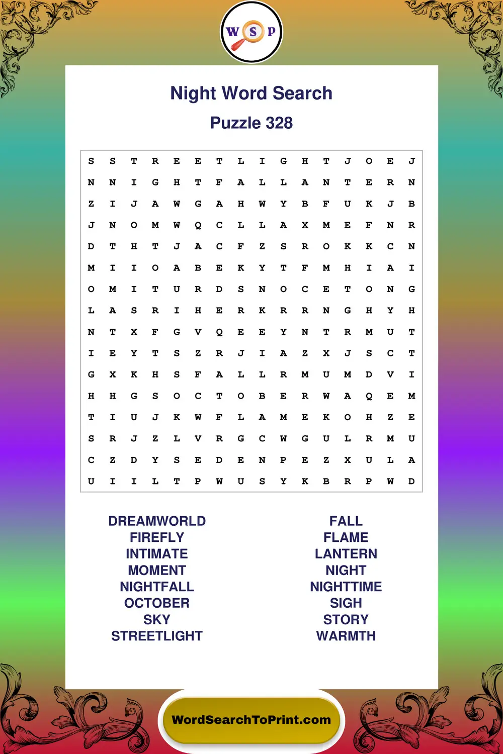 Night Word Search Puzzle 328