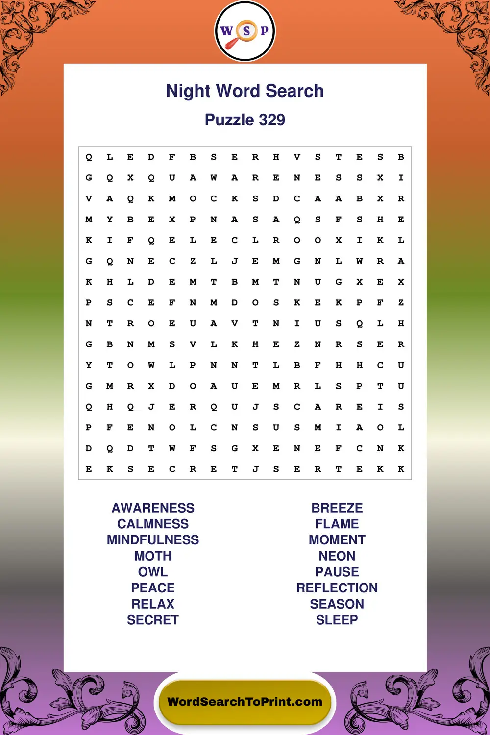 Night Word Search Puzzle 329