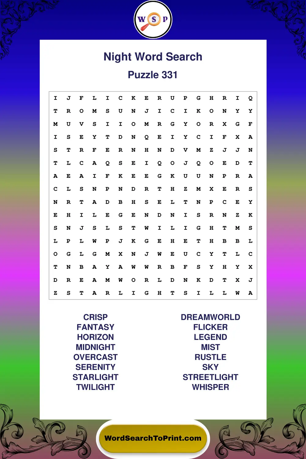 Night Word Search Puzzle 331