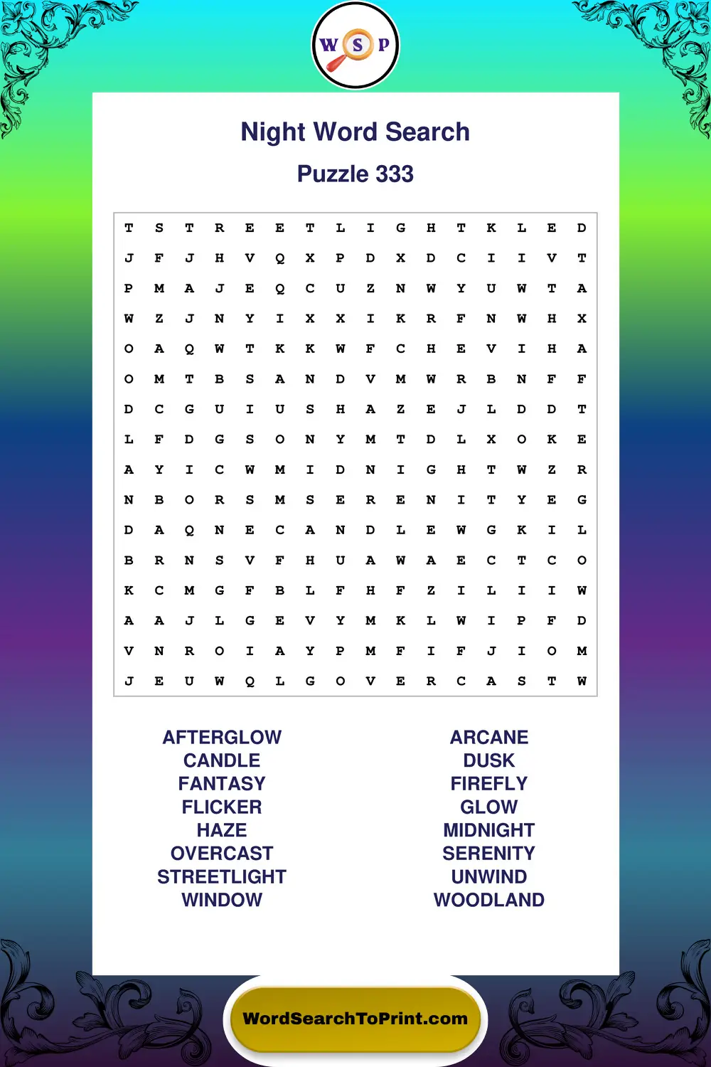 Night Word Search Puzzle 333