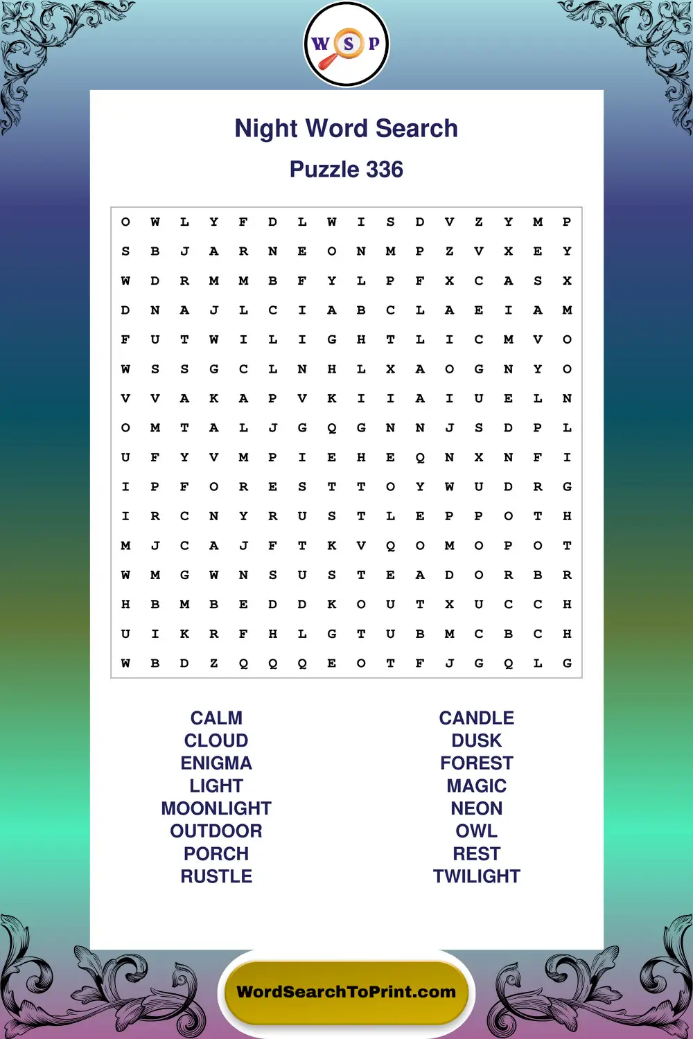 Night Word Search Puzzle 336