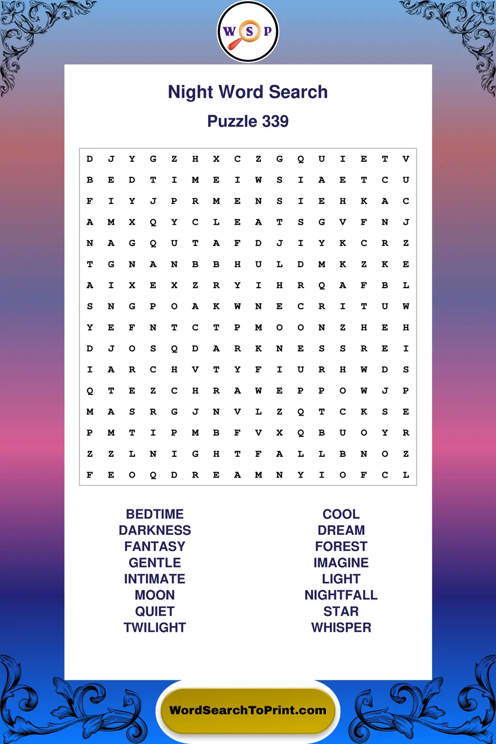 Night Word Search Puzzle 339