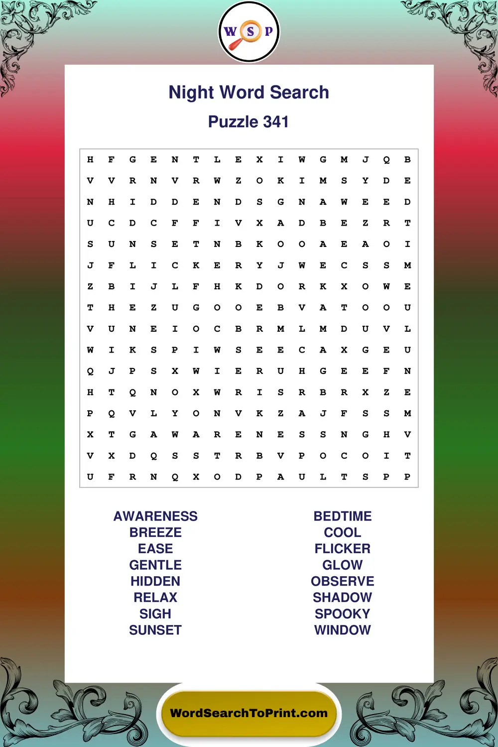 Night Word Search Puzzle 341
