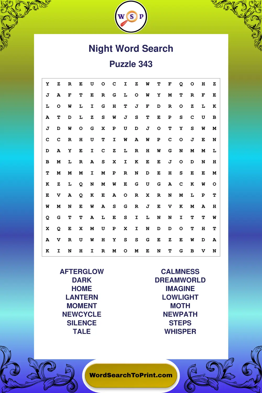 Night Word Search Puzzle 343