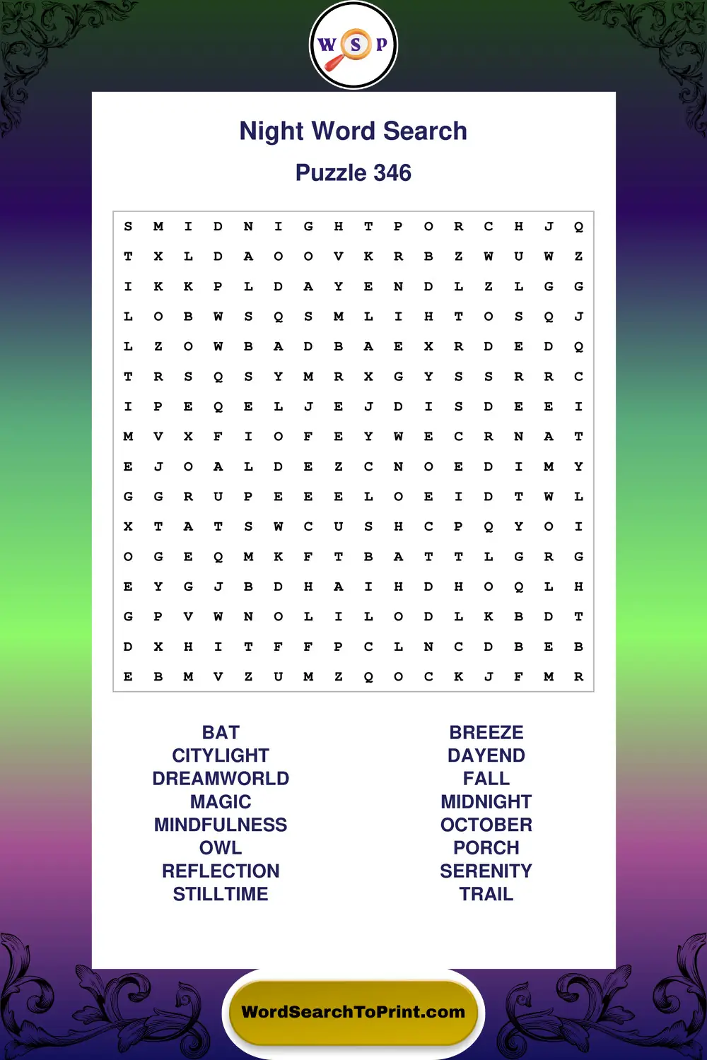 Night Word Search Puzzle 346