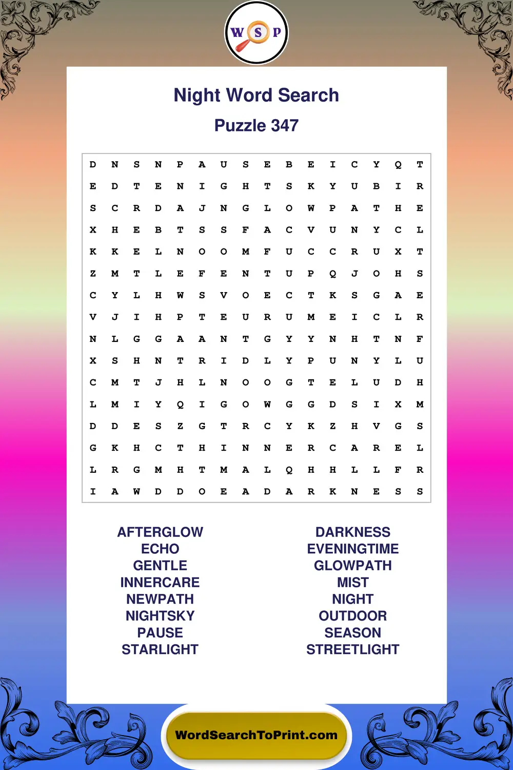 Night Word Search Puzzle 347