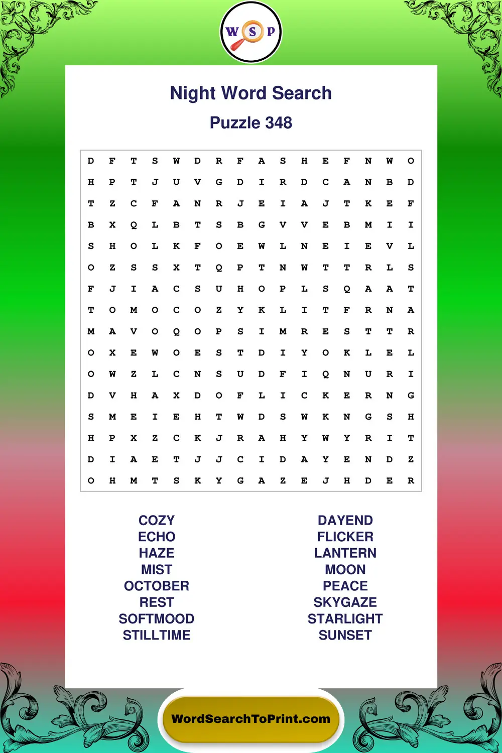 Night Word Search Puzzle 348