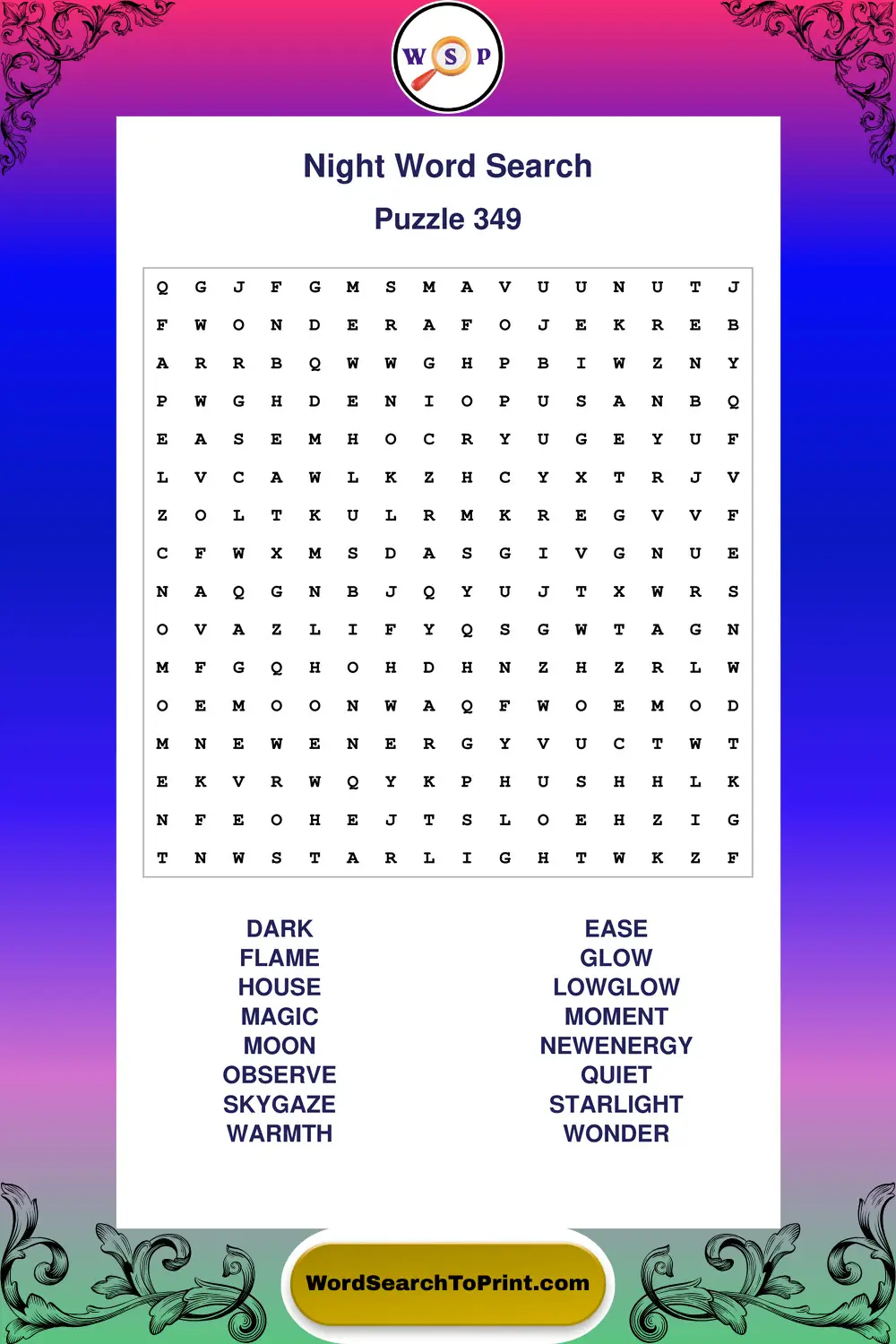 Night Word Search Puzzle 349