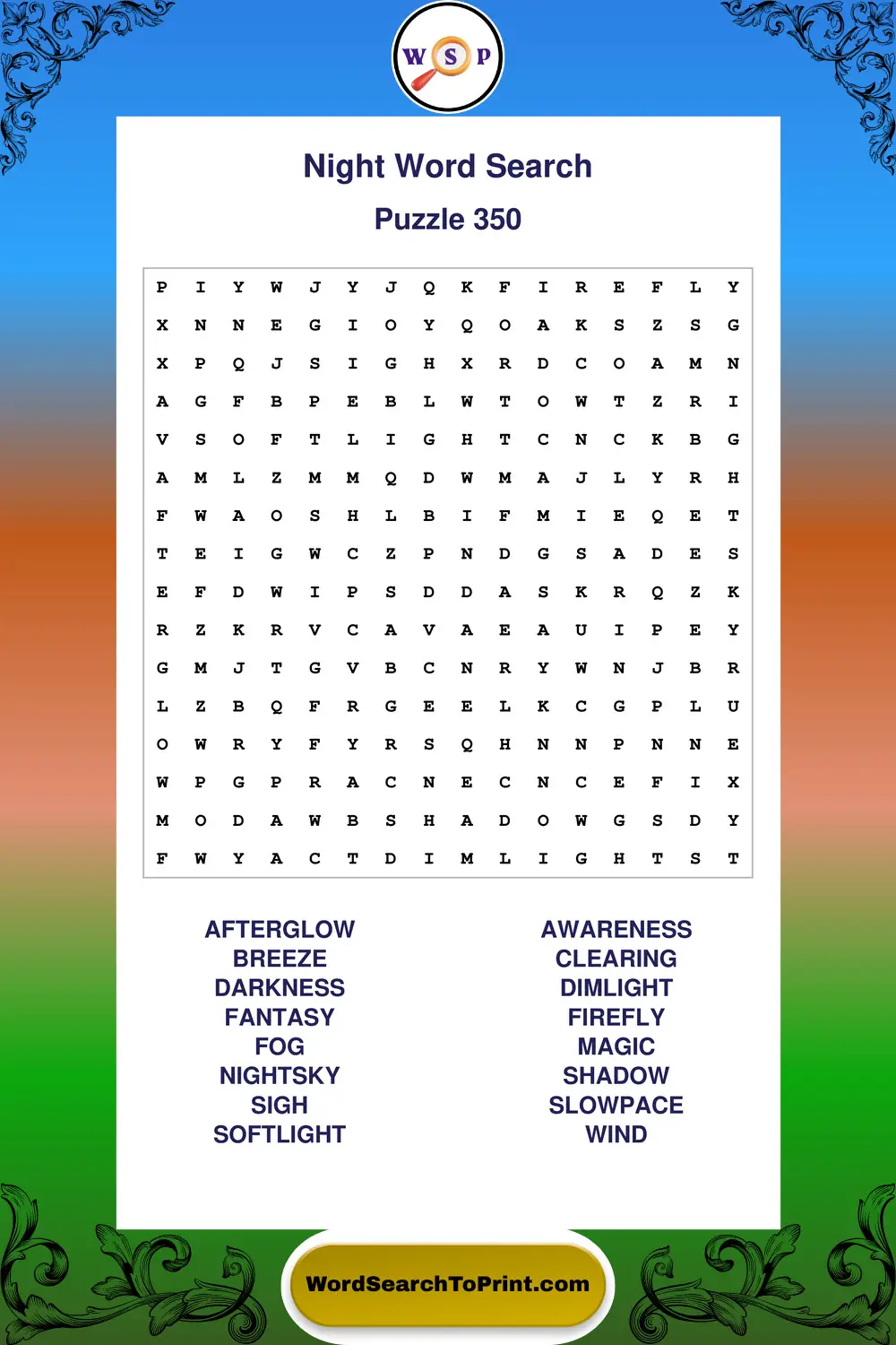 Night Word Search Puzzle 350