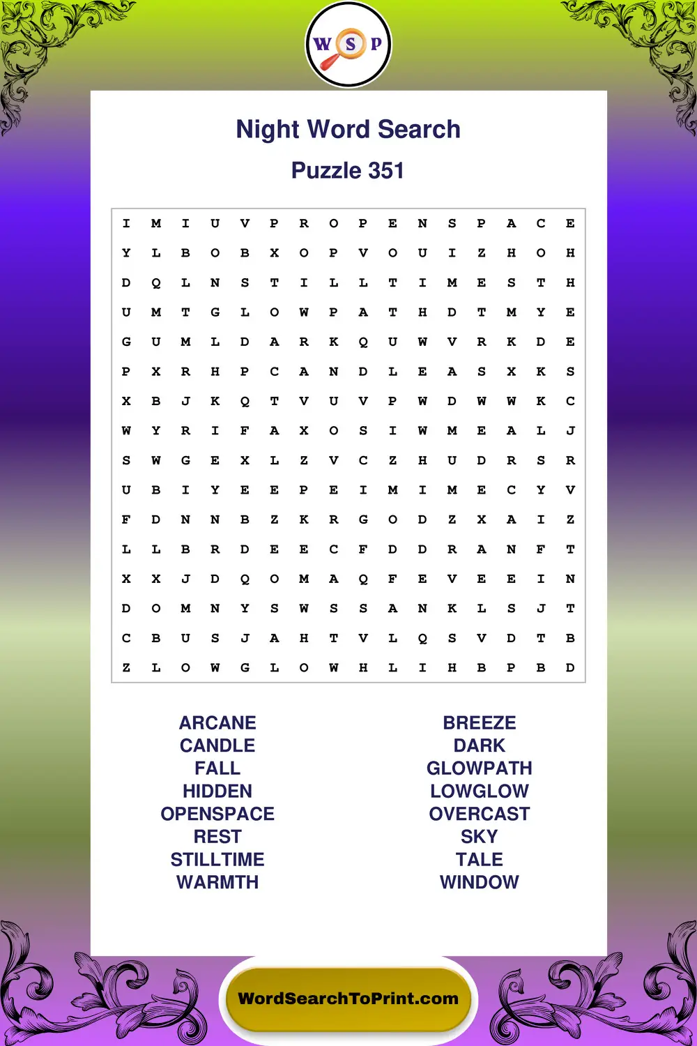 Night Word Search Puzzle 351