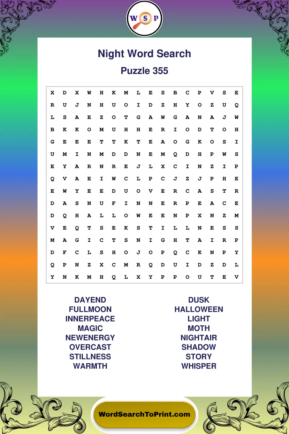 Night Word Search Puzzle 355