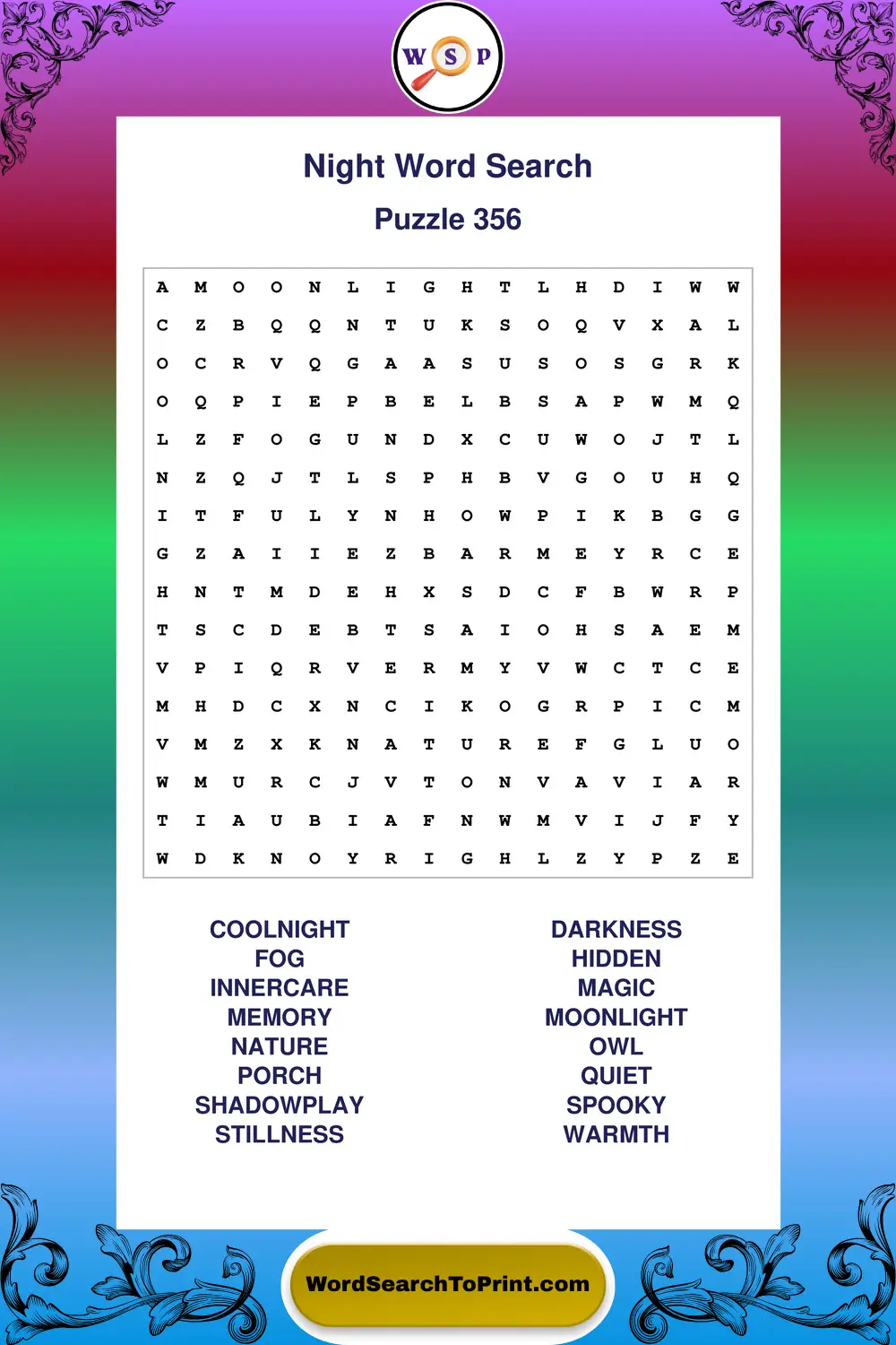 Night Word Search Puzzle 356