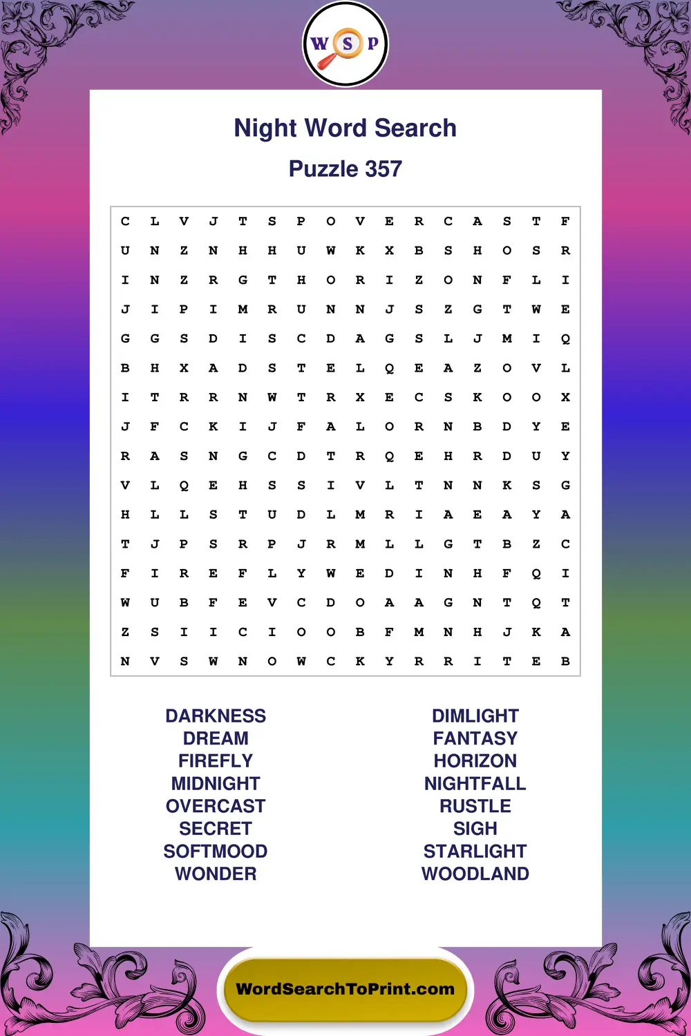 Night Word Search Puzzle 357