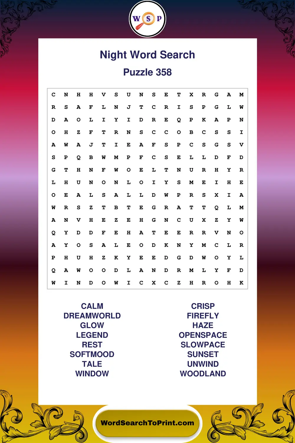 Night Word Search Puzzle 358