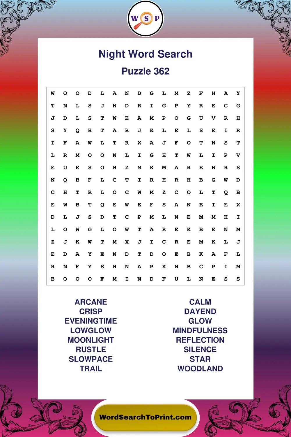 Night Word Search Puzzle 362