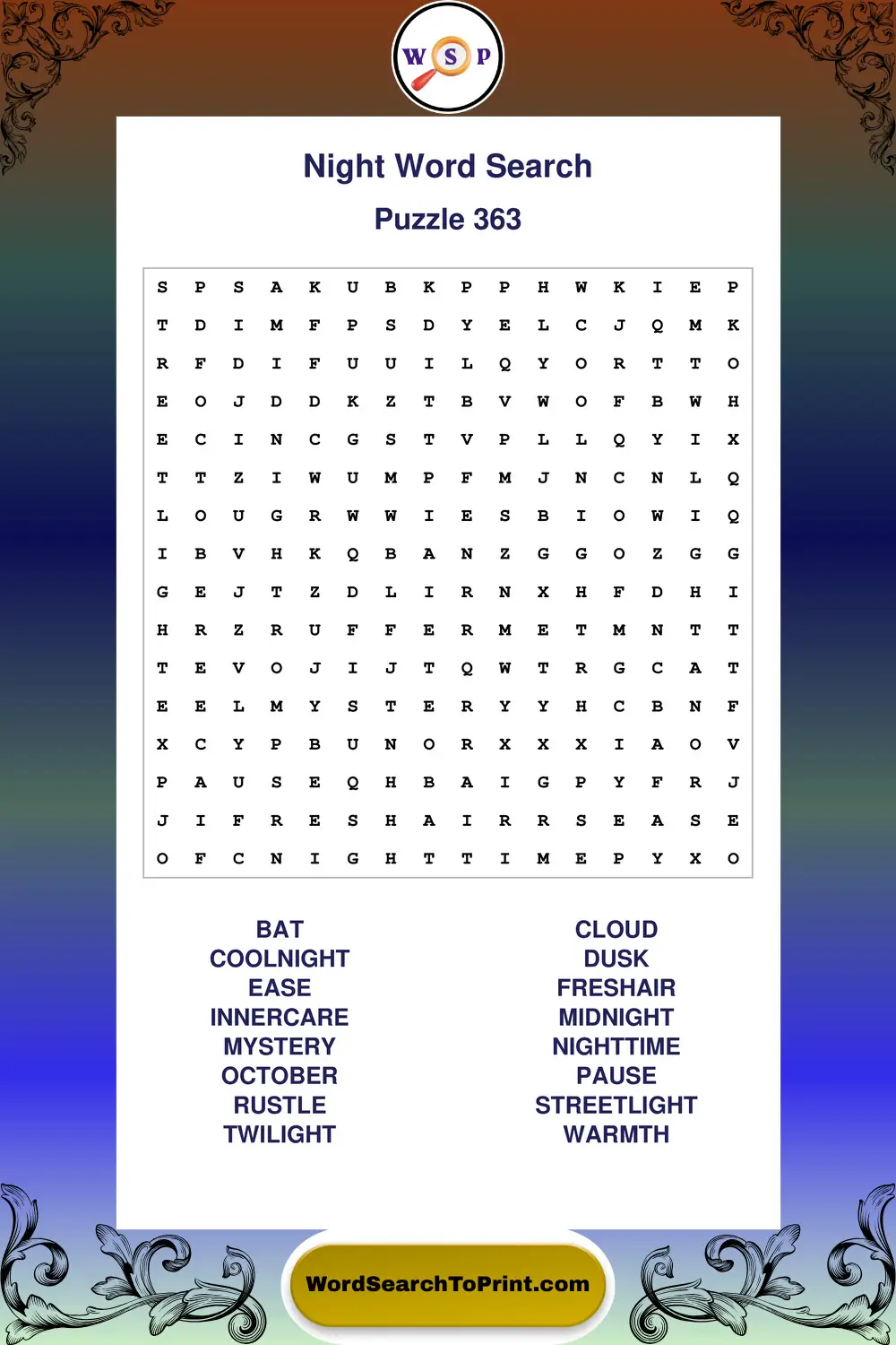 Night Word Search Puzzle 363