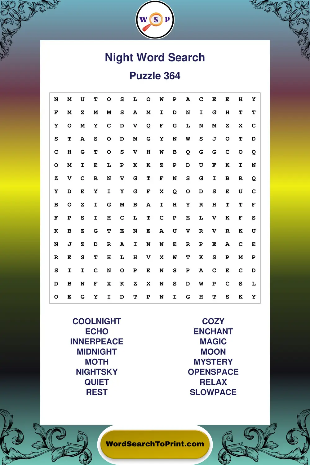 Night Word Search Puzzle 364